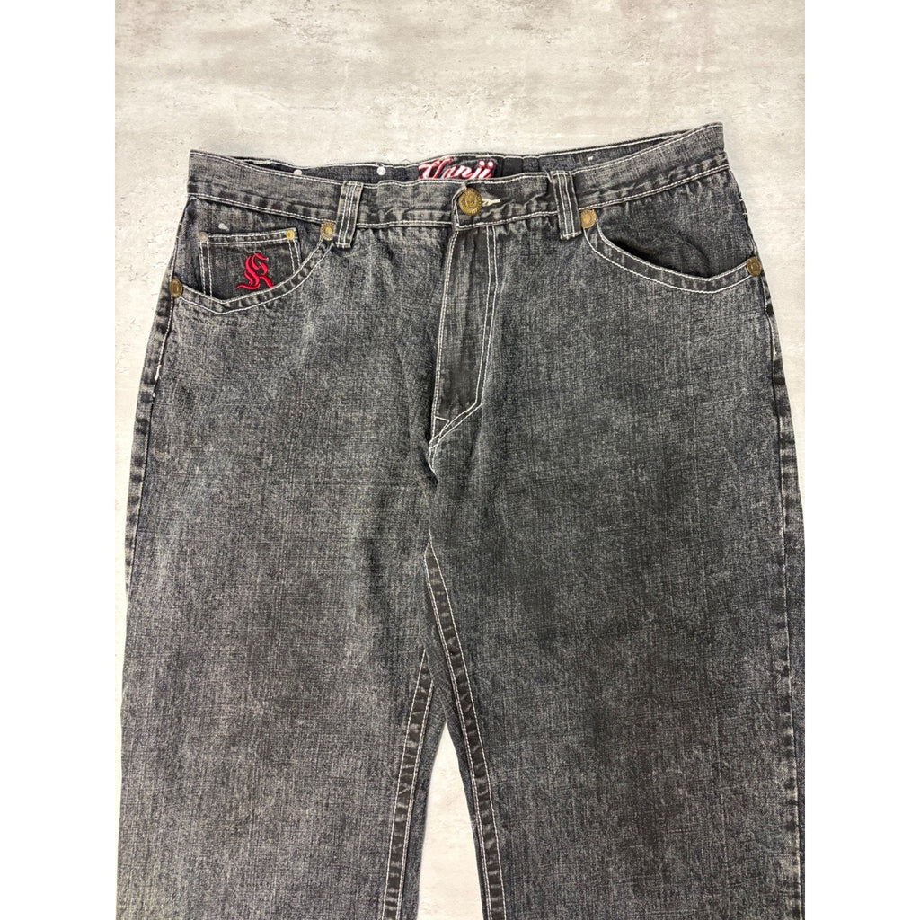 Vintage Y2K Kanii Embroidered Dragon Baggy Fit Black Denim Pants Size 41