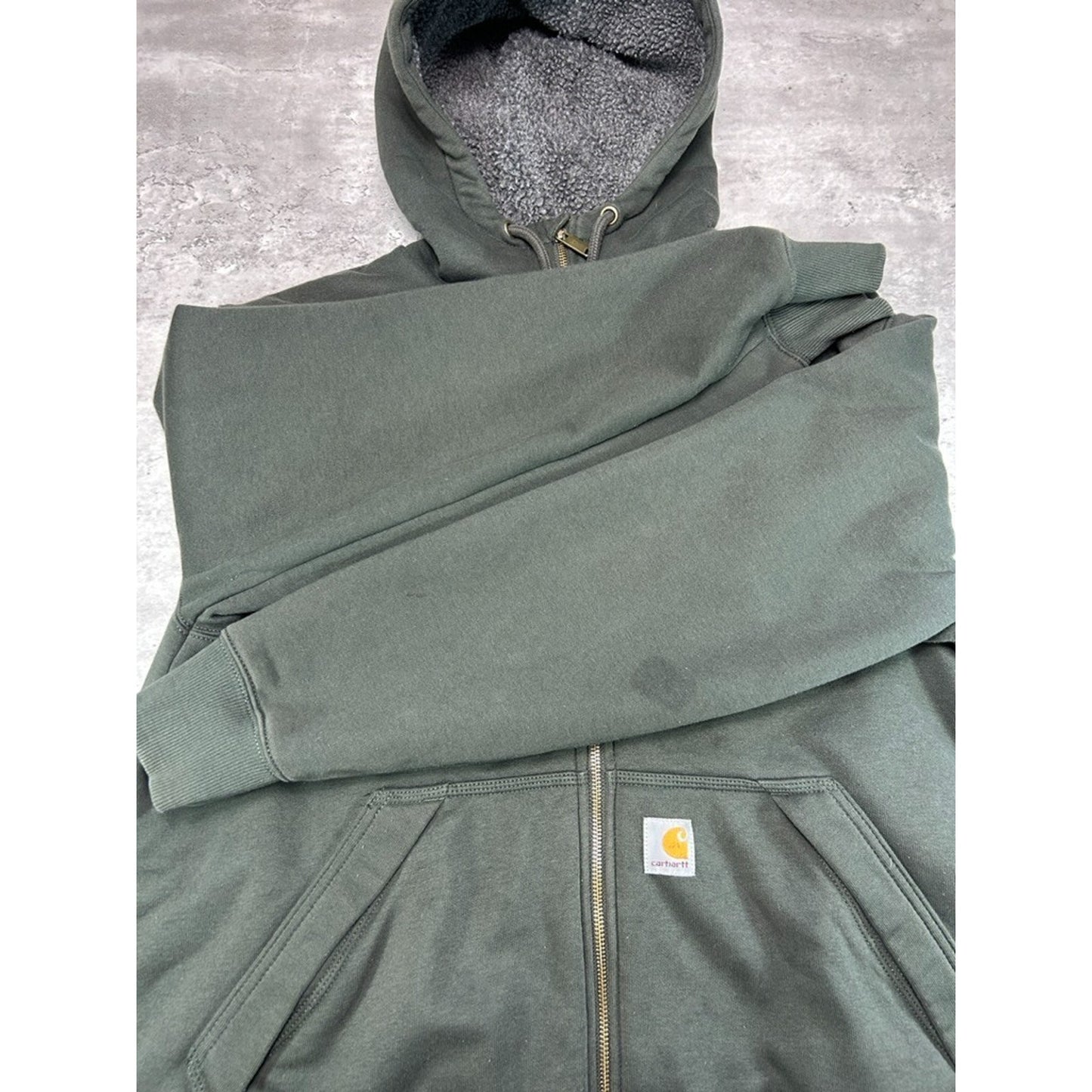 Vintage Carhartt Fleece Lined Workwear Full Zip Hooded Sweatshirt Size Large