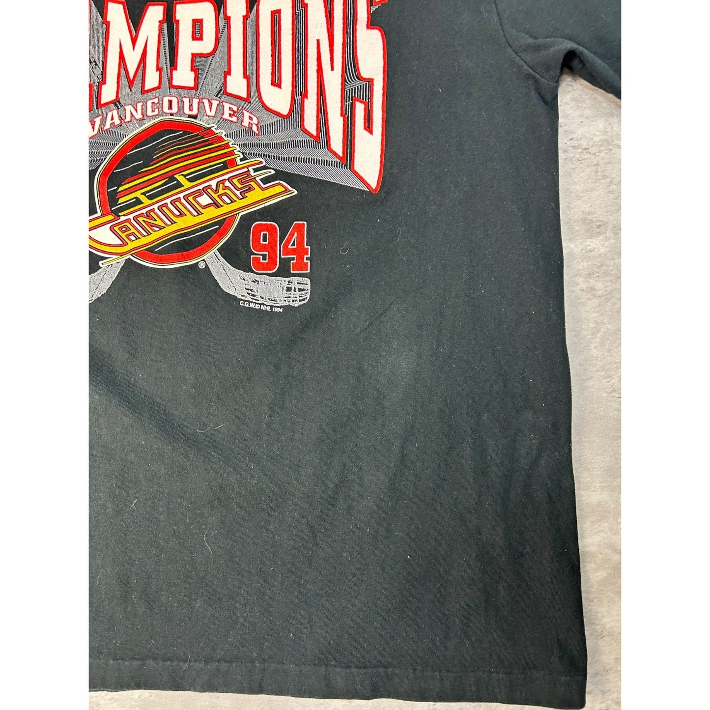 Vintage 1994 Vancouver Canucks NHL Western Conference Champs T-Shirt Size Large