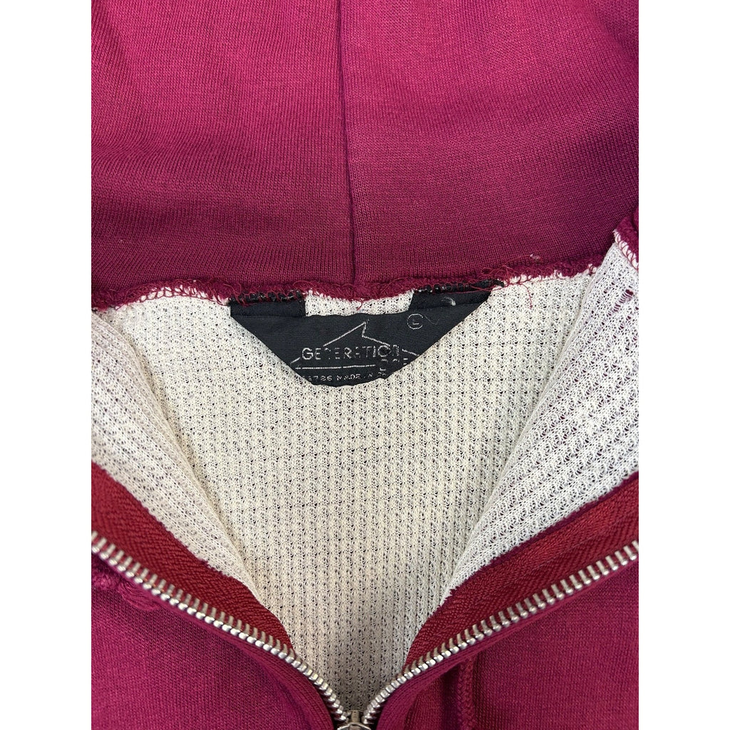 Vintage 80s Thermal Lined Full Zip Hooded Sweatshirt Size Large Maroon