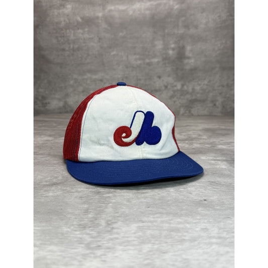 Vintage 1980s Montreal Expos MLB Embroidered Logo Trucker Snapback Hat OSFA