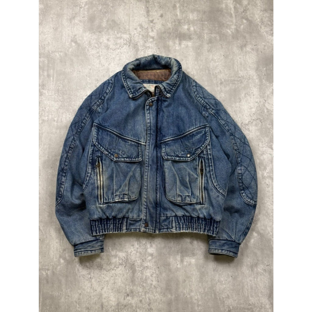 Vintage Todays News Medium Wash Denim Insulated Bomber Jacket Size Medium