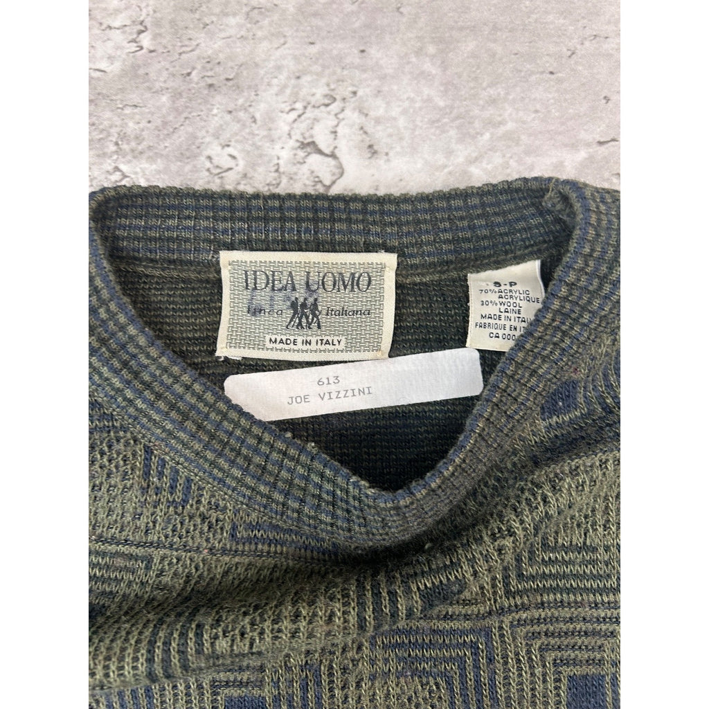 Vintage 90s Idea Lomo Abstract Checkered Print Knit Sweater Size Small