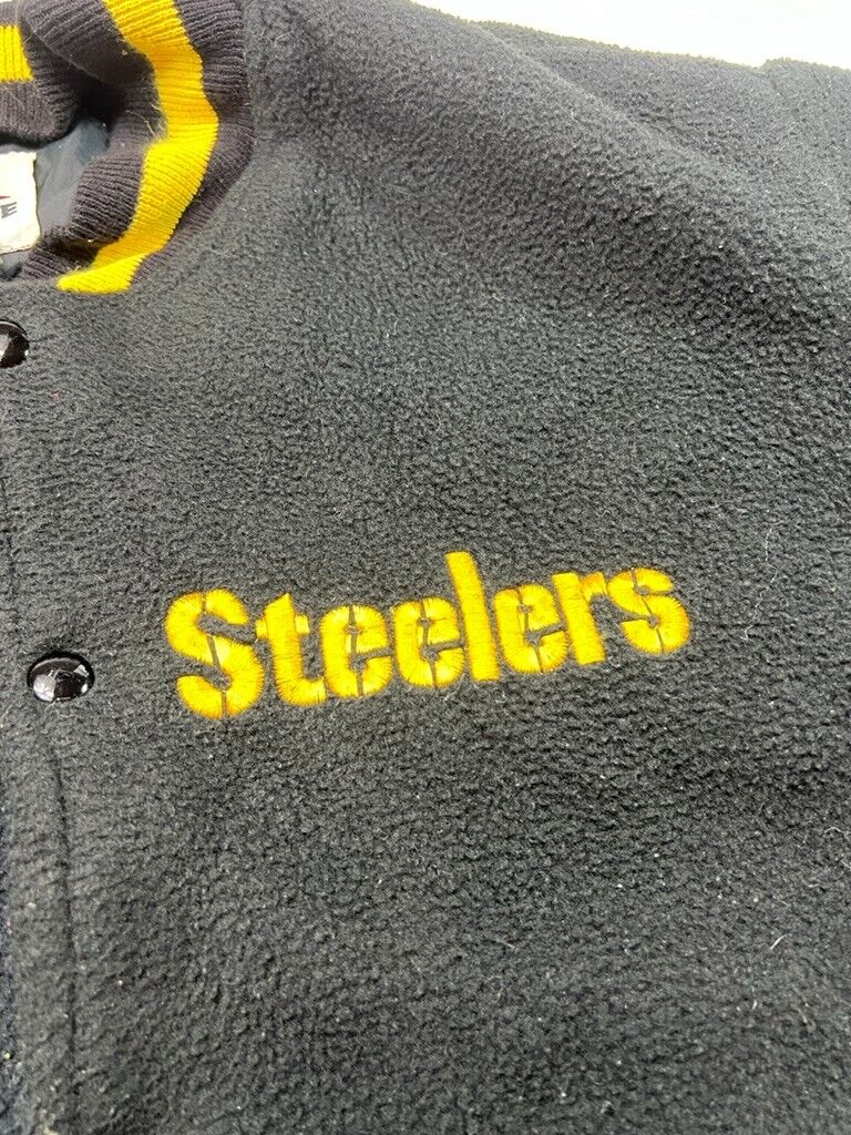 Vintage 90s Pittsburg Steelers NFL Embroidered Fleece Bomber Jacket Size Medium