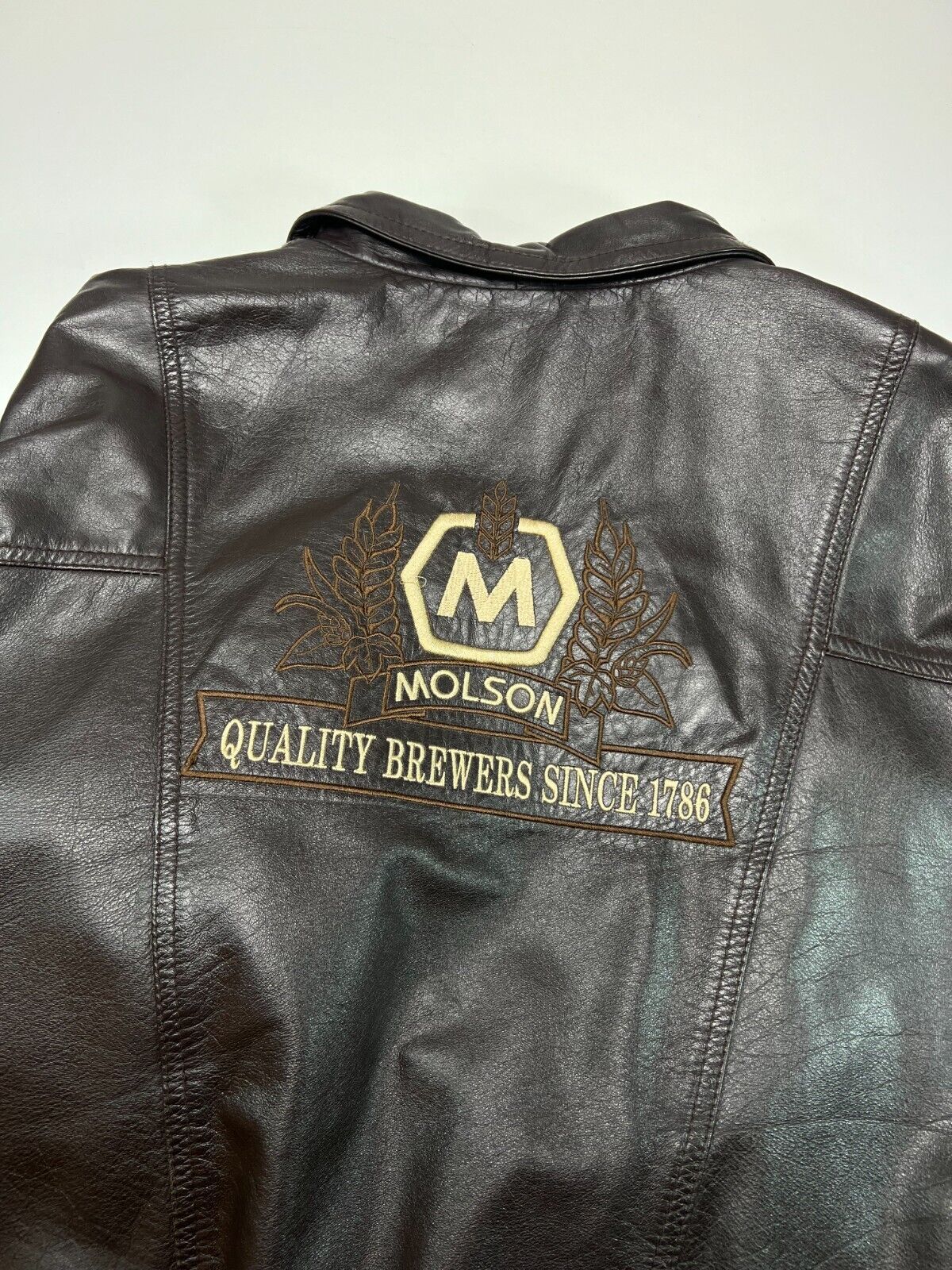 Vintage 90s Wolff Molson Canadian Beer What Beer's About Leather Jacket Size XL