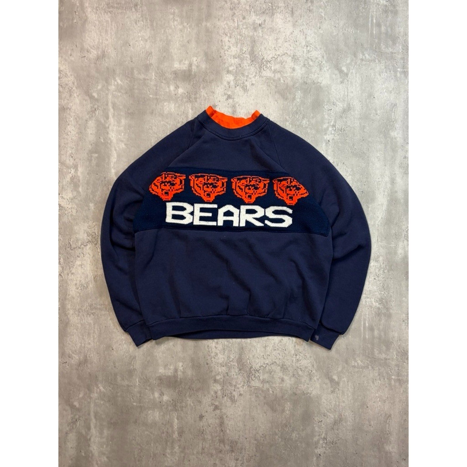 Vintage 80s Chicago Bears NFL Knit Spellout Graphic Football Sweatshirt Size XL