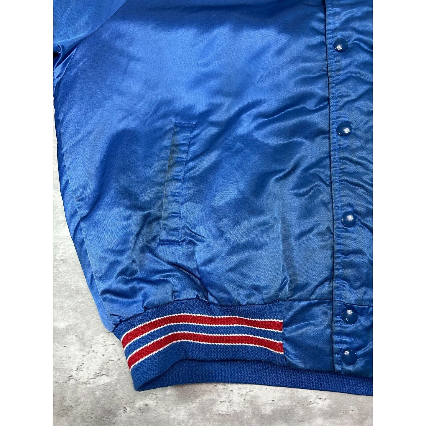 Vintage 80s New York Giants NFL Football Chalk Line Satin Bomber Jacket Size XL