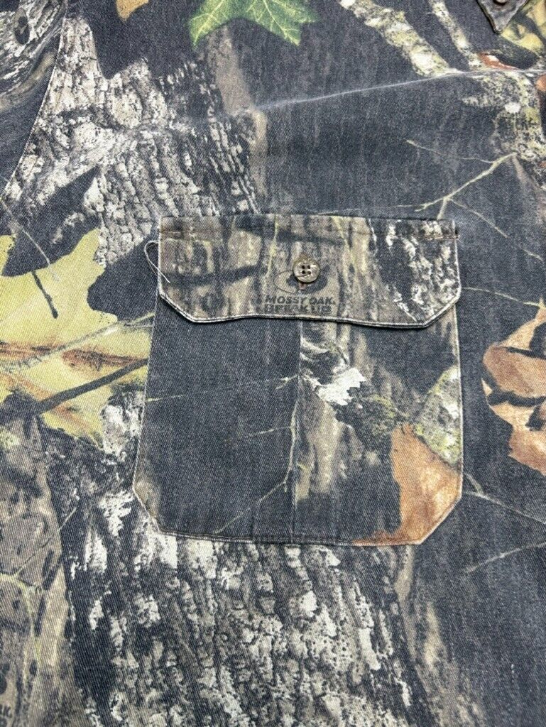 Vintage Jerzees Outdoors Mossy Oak Break Up Camo Hunting Button Up Shirt Sz 2XL