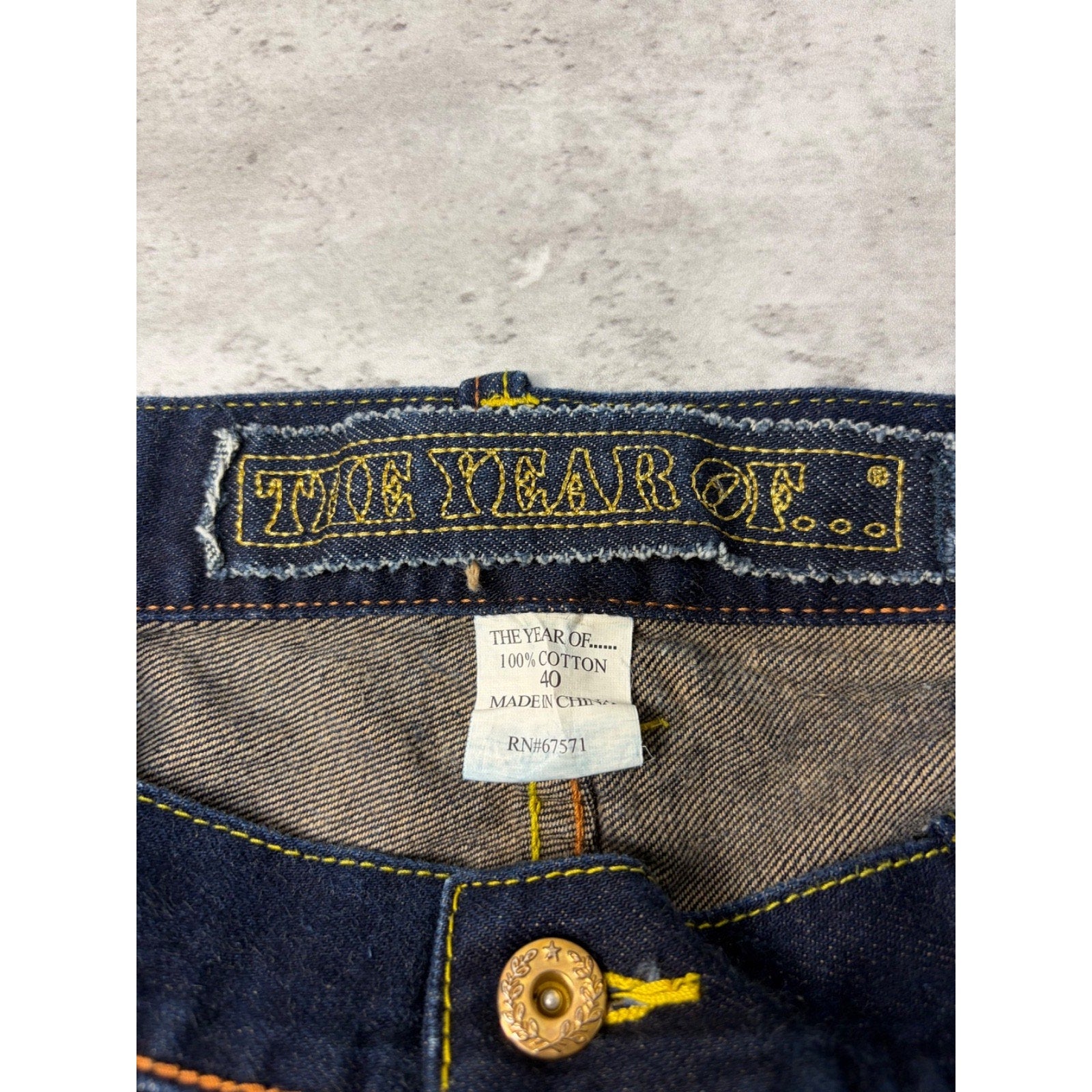 Vintage Y2K The Year Of... Graphic Baroque Graphic Dark Wash Denim Pants Size 38