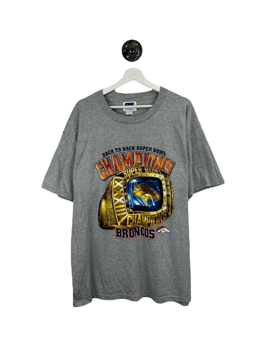 Vintage 1999 Denver Broncos Back To Back Super Bowl Champs Rings T-Shirt Size XL