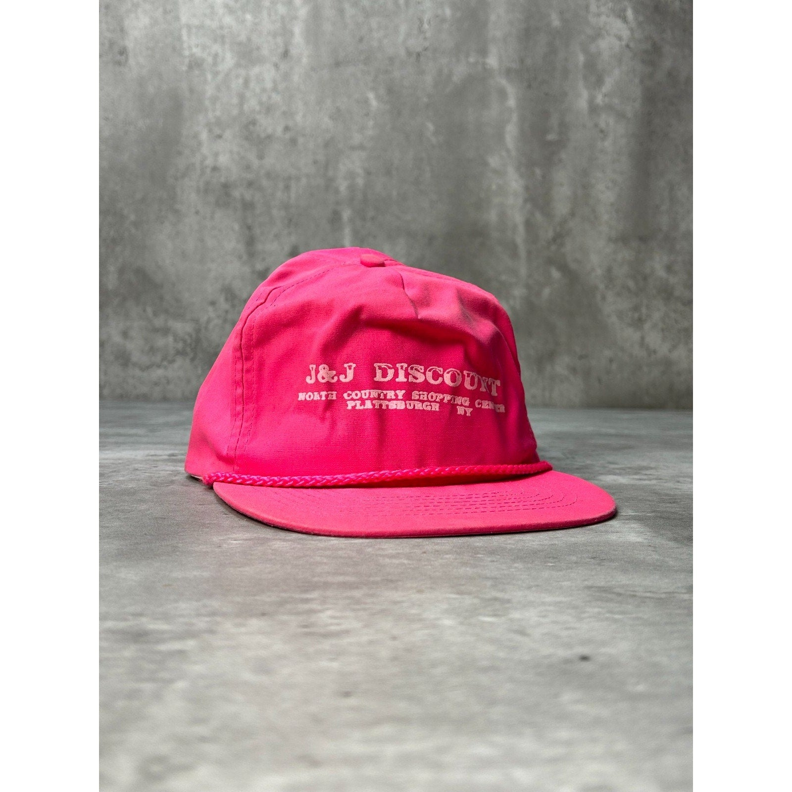 Vintage 90s J&J Discount Spellout Graphic Pink Strapback Hat OSFA