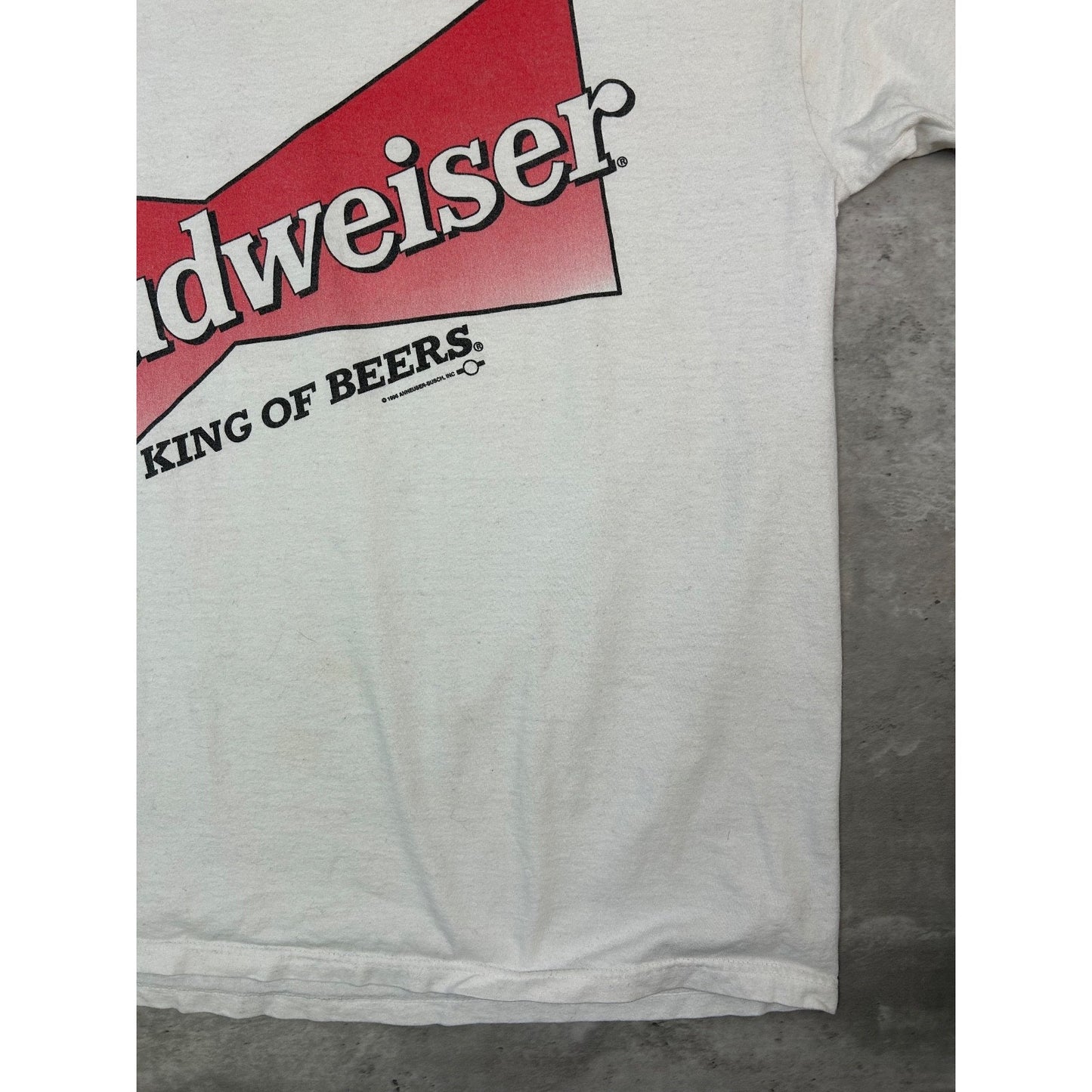 Vintage 1996 Budweiser King Of Beers Staff Beer Promo T-Shirt Size XL White