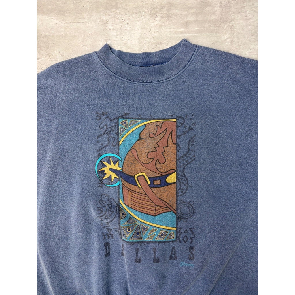 Vintage Dallas Cowboy Boot Art Graphic Destination Sweatshirt Size Large