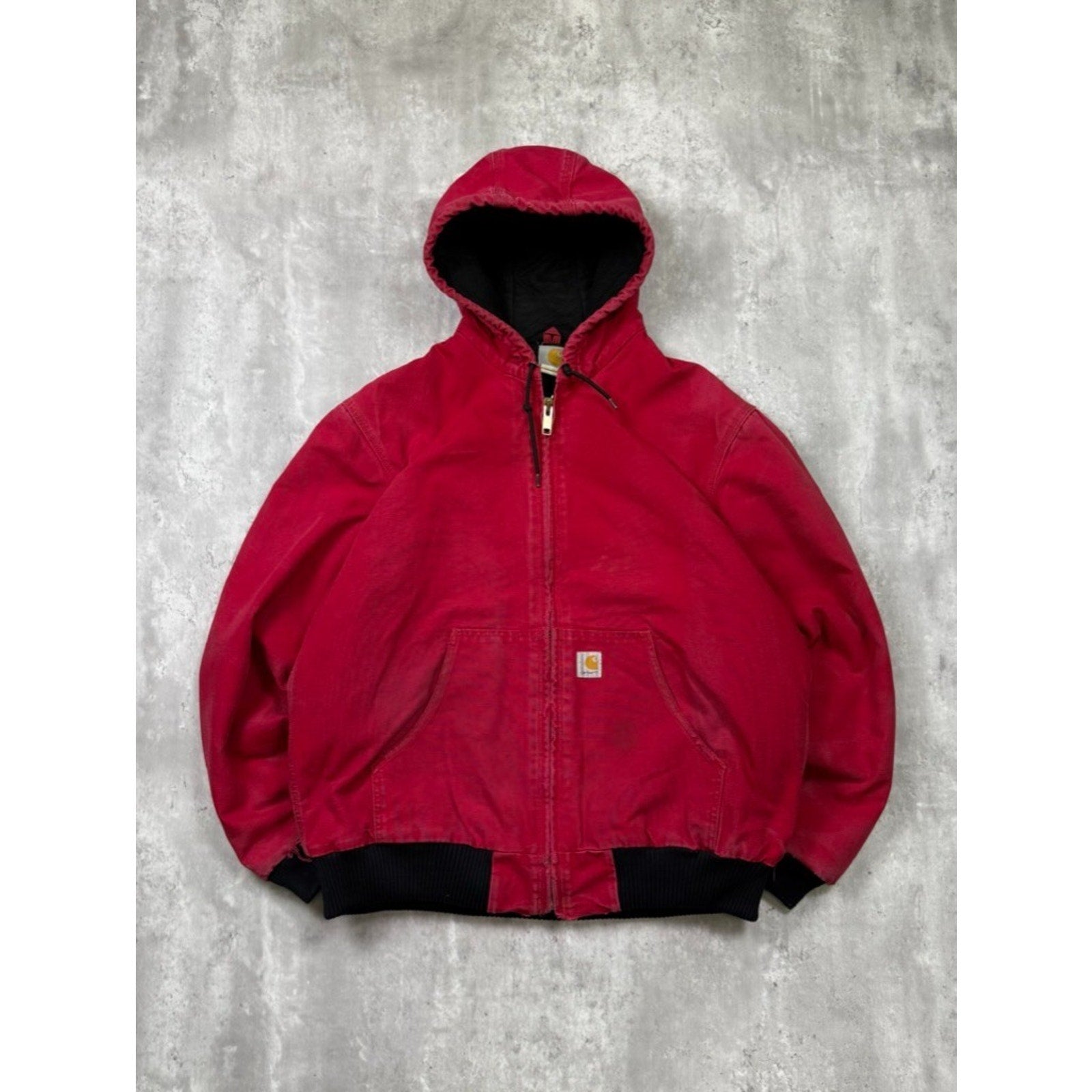 Vintage Carhartt Canvas Workwear Hooded Active Jacket Size LT J140 RED