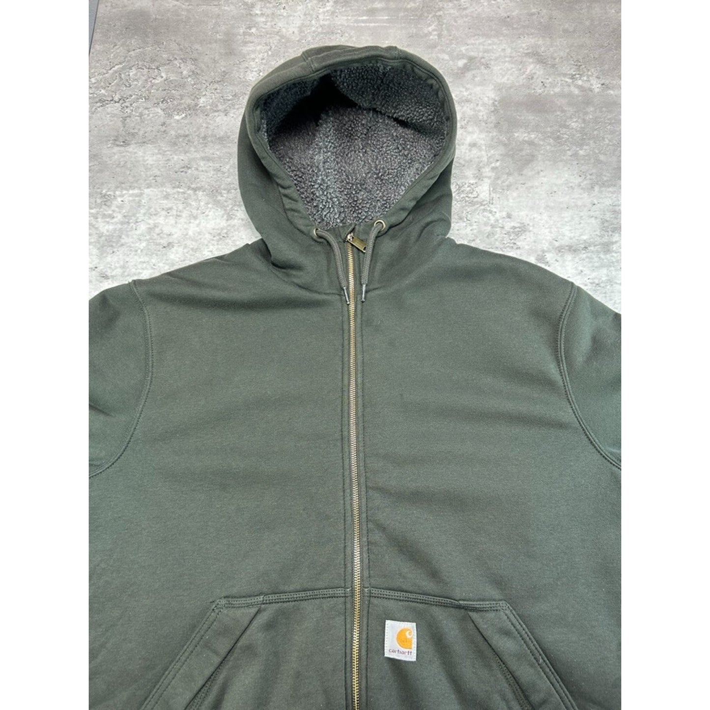 Vintage Carhartt Fleece Lined Workwear Full Zip Hooded Sweatshirt Size Large