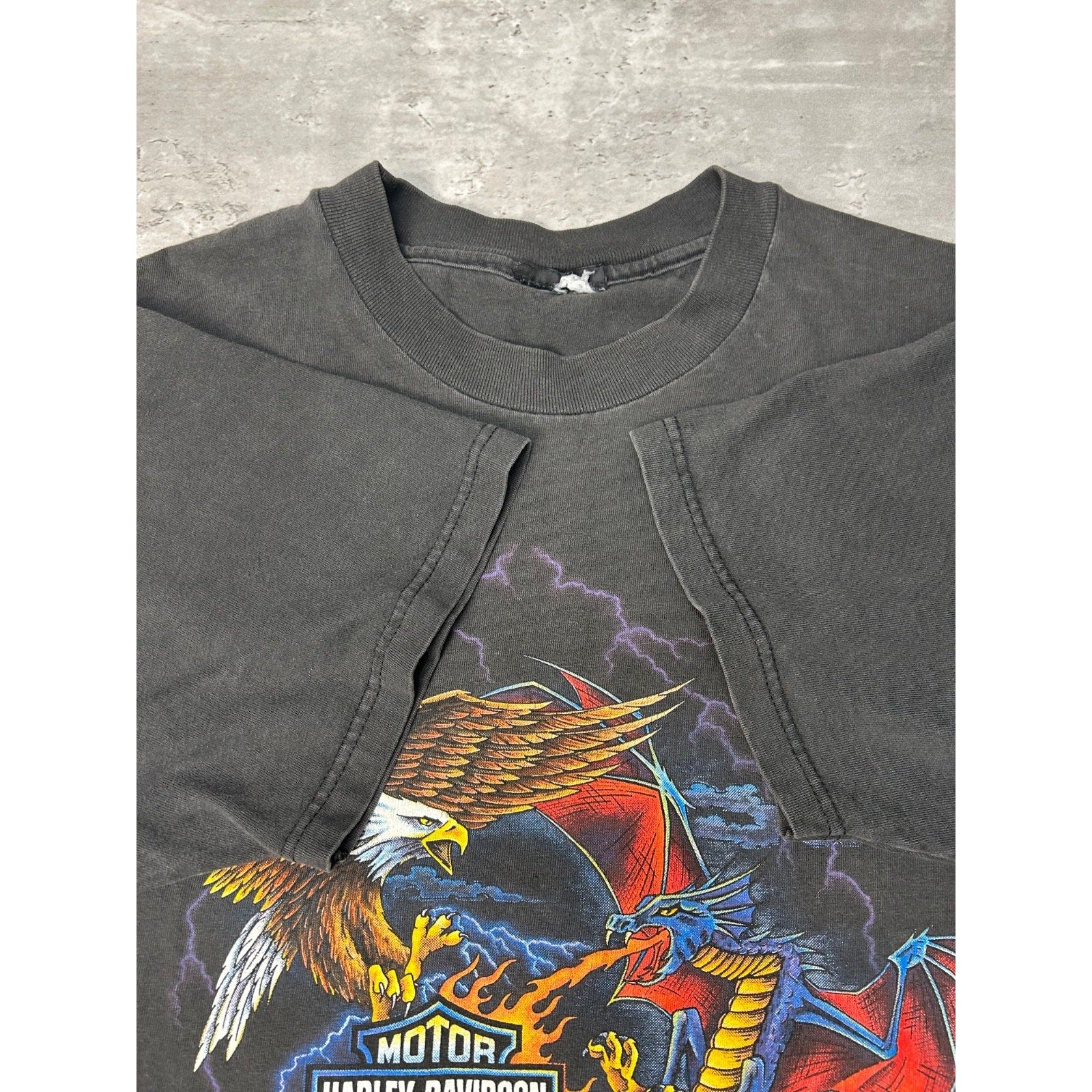90s Harley Davidson The Strong Survive Bald Eagle Dragon T-Shirt Size Large
