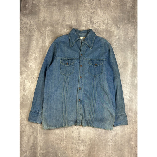 Vintage 1960s Roebucks Type 3 Chambray Workwear Button Up Shirt Size 50 XL