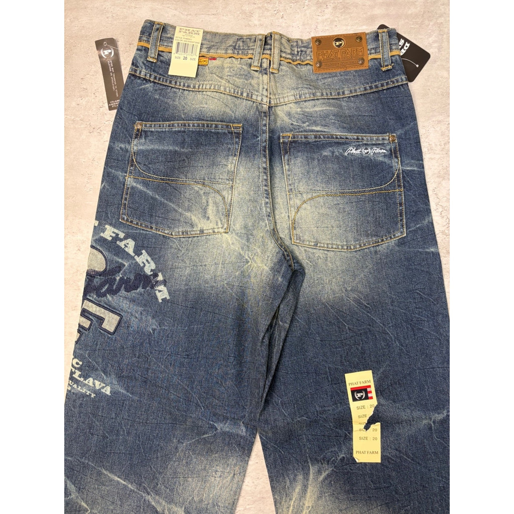 Vintage Womens Y2K Phat Farm Embroidered Logo Dark Wash Faded Denim Pants