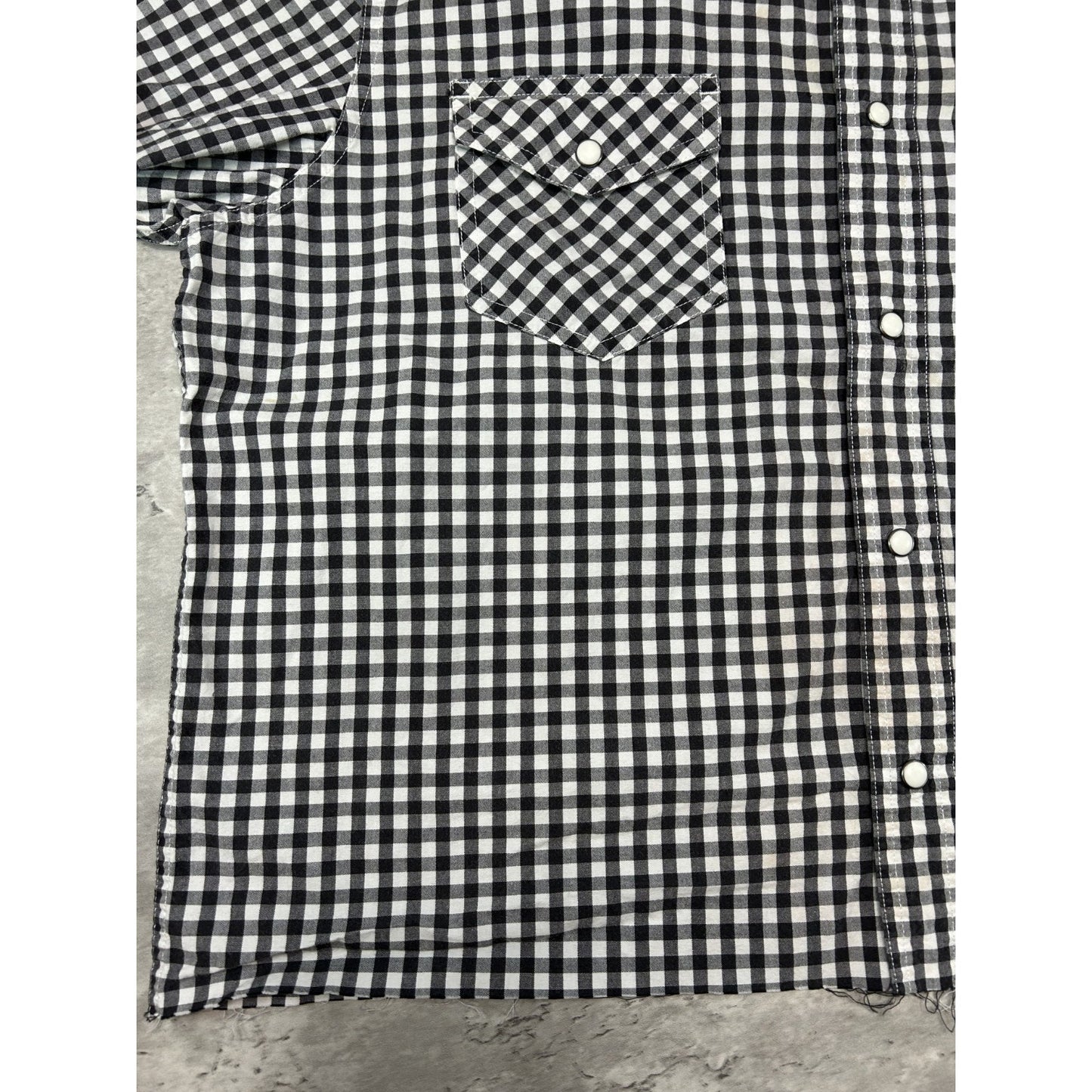 Vintage Chaps Denim Plaid Pearl Snap Short Sleeve Cropped Button Up Shirt Large