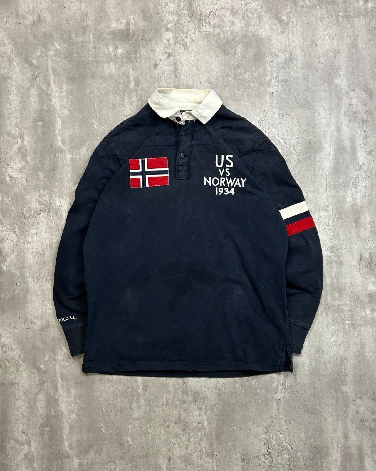 Vintage 90s Polo Ralph Lauren #7 US Vs Norway Rugby Button Up Shirt Size Medium