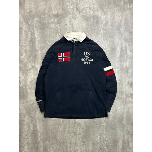Vintage 90s Polo Ralph Lauren #7 US Vs Norway Rugby Button Up Shirt Size Medium