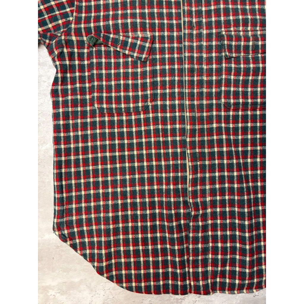 Vintage 1950s Buckskein 1005 Wool Plaid Print Full Zip Flannel Shirt Size Large