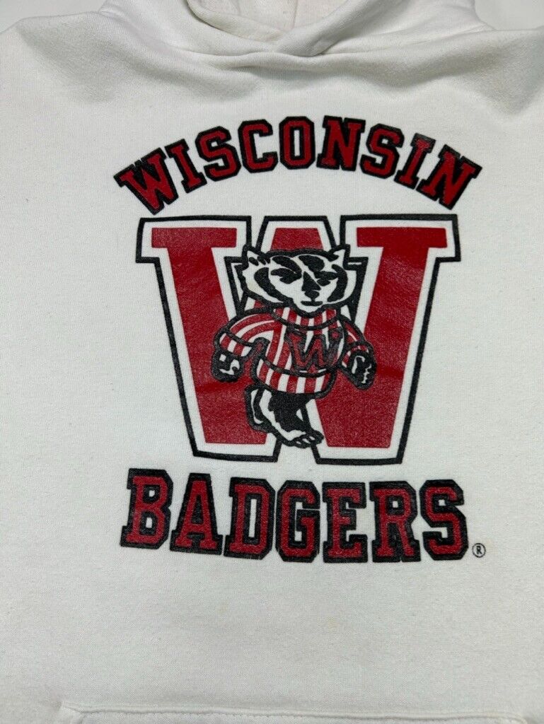 Vintage 80s/90s Wisconsin Badgers NCAA Graphic Logo Hooded Sweatshirt Size XL