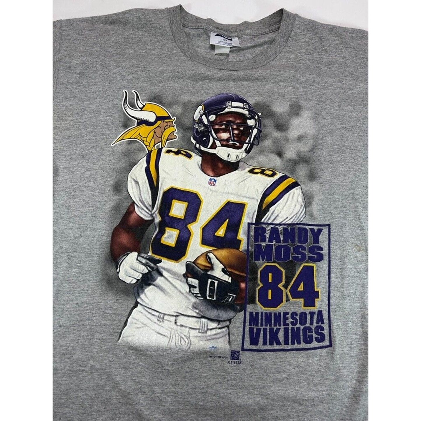 Vintage 1999 Randy Moss #84 Minnisota Vikings NFL Player Graphic T-Shirt Size XL