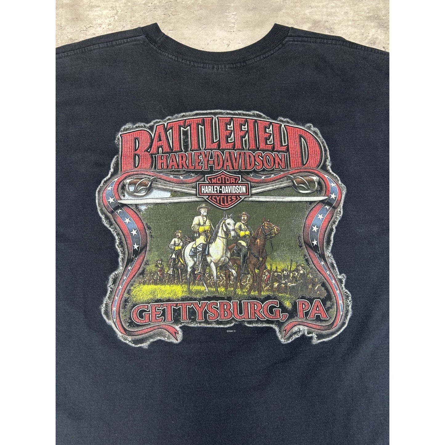 Harley Davidson Motorcycles Gettysburg Soldiers Graphic T-Shirt Size Large Black