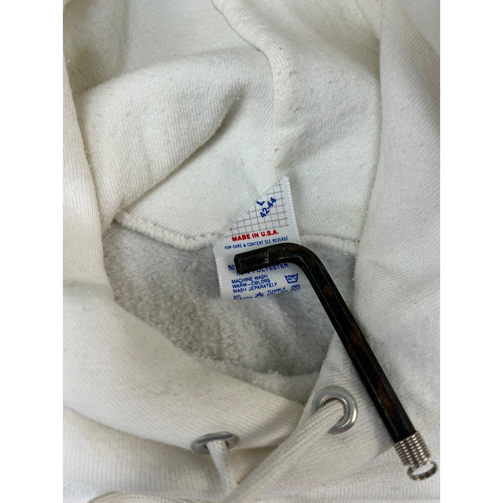 Vintage 90s JERZEES Blank Pullover Hooded White Sweatshirt Size Large