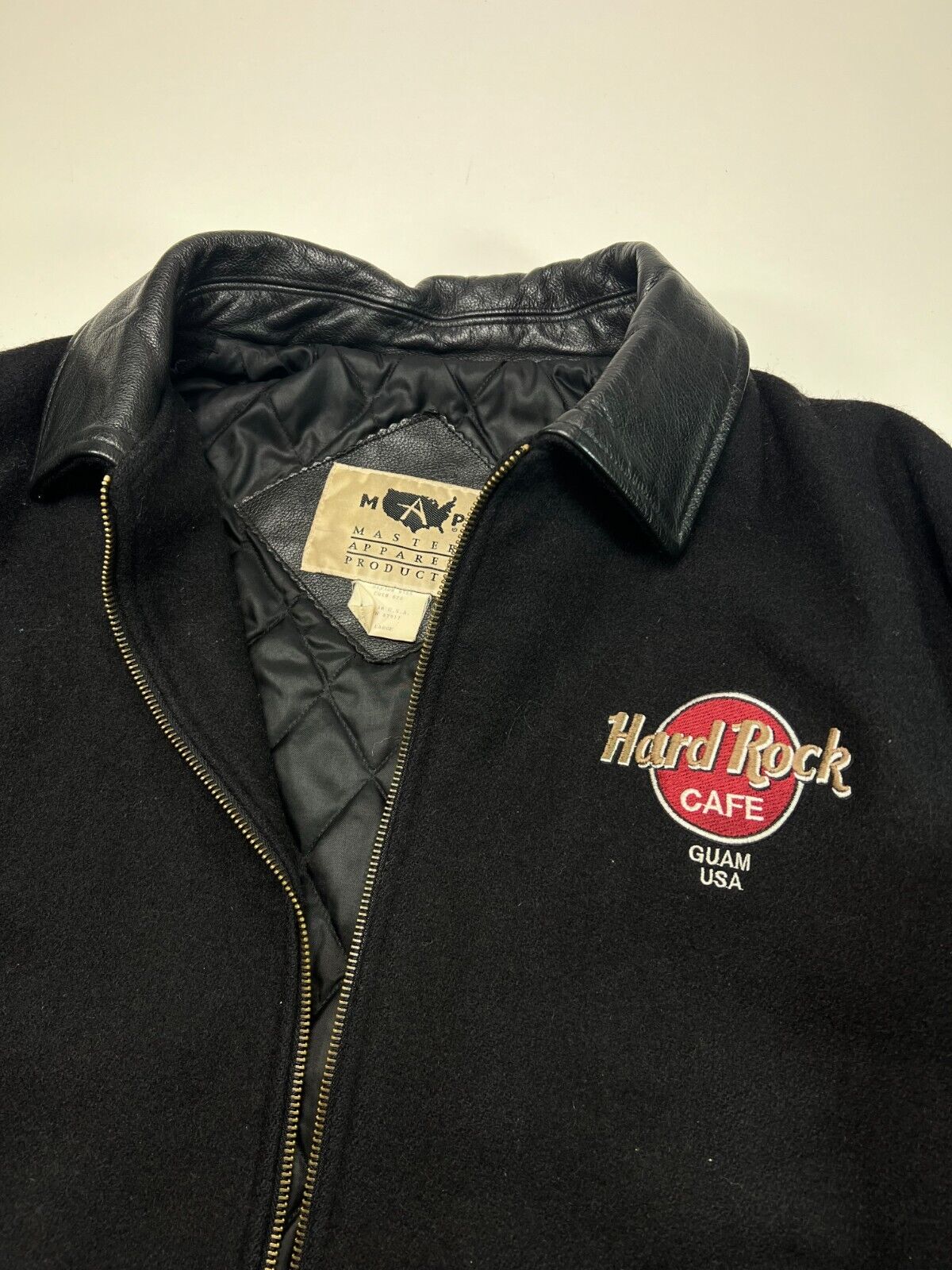 Vintage 90s Master Apparel Hard Rock Cafe Guam Full Zip Wool Jacket Size Large