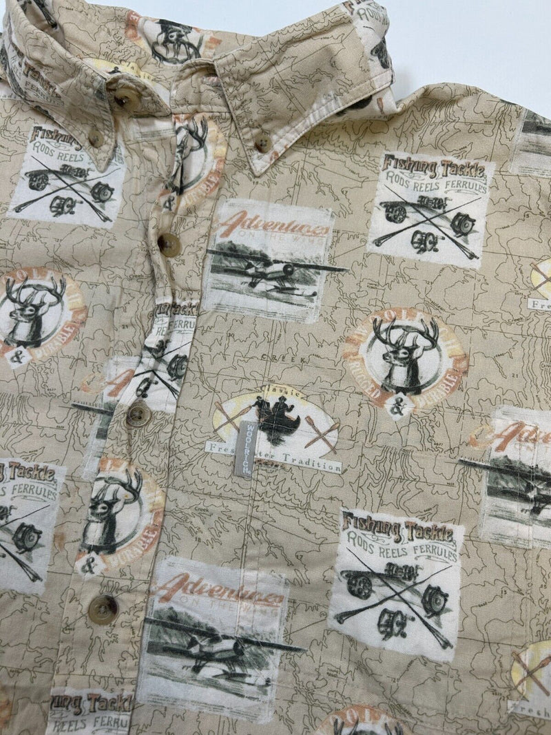 Woolrich Outdoors Adventure All Over Print Short Sleeve Button Up Shirt Size XL