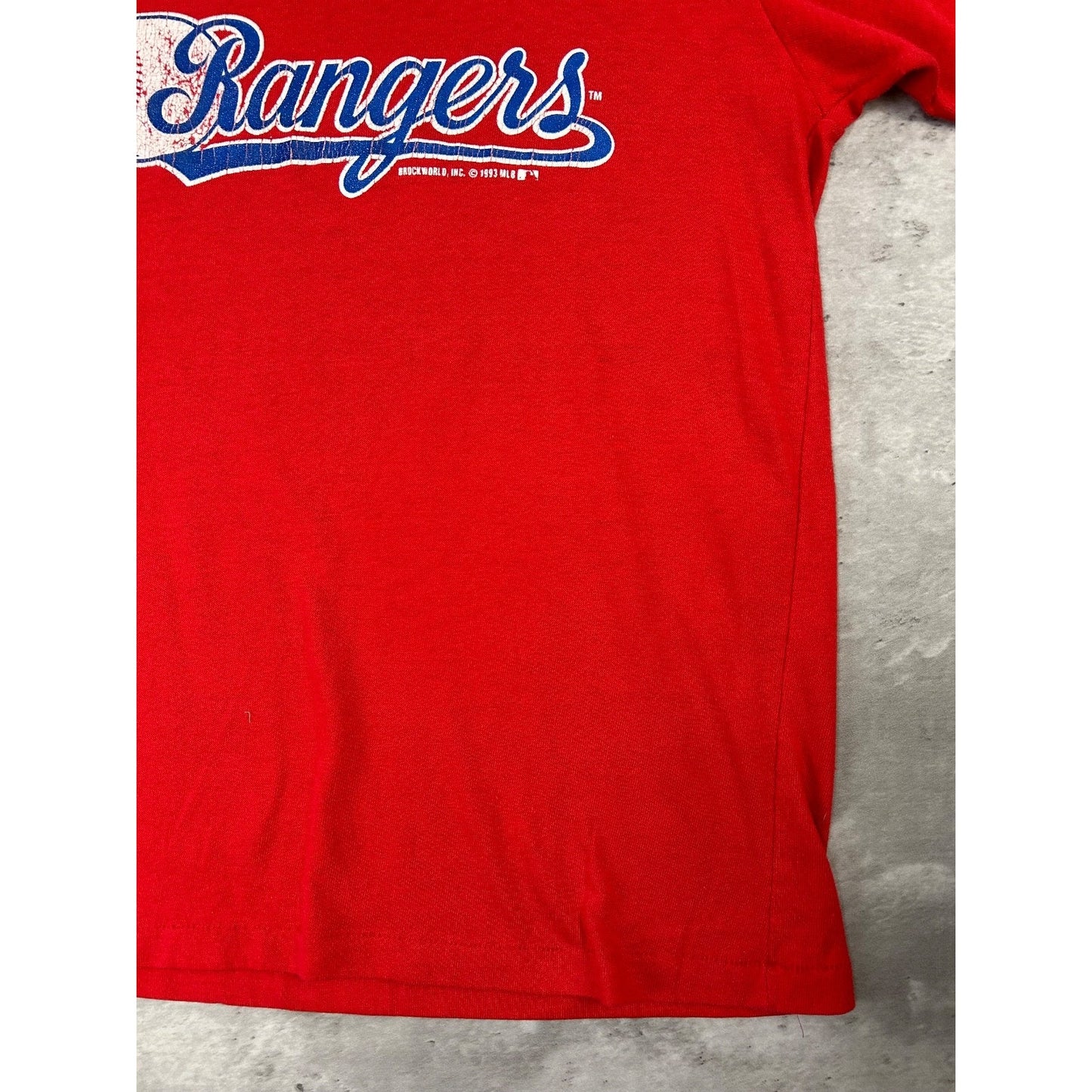 Vintage 1993 Texas Rangers MLB Graphic 1/4 Button Baseball T-Shirt YOUTH XL