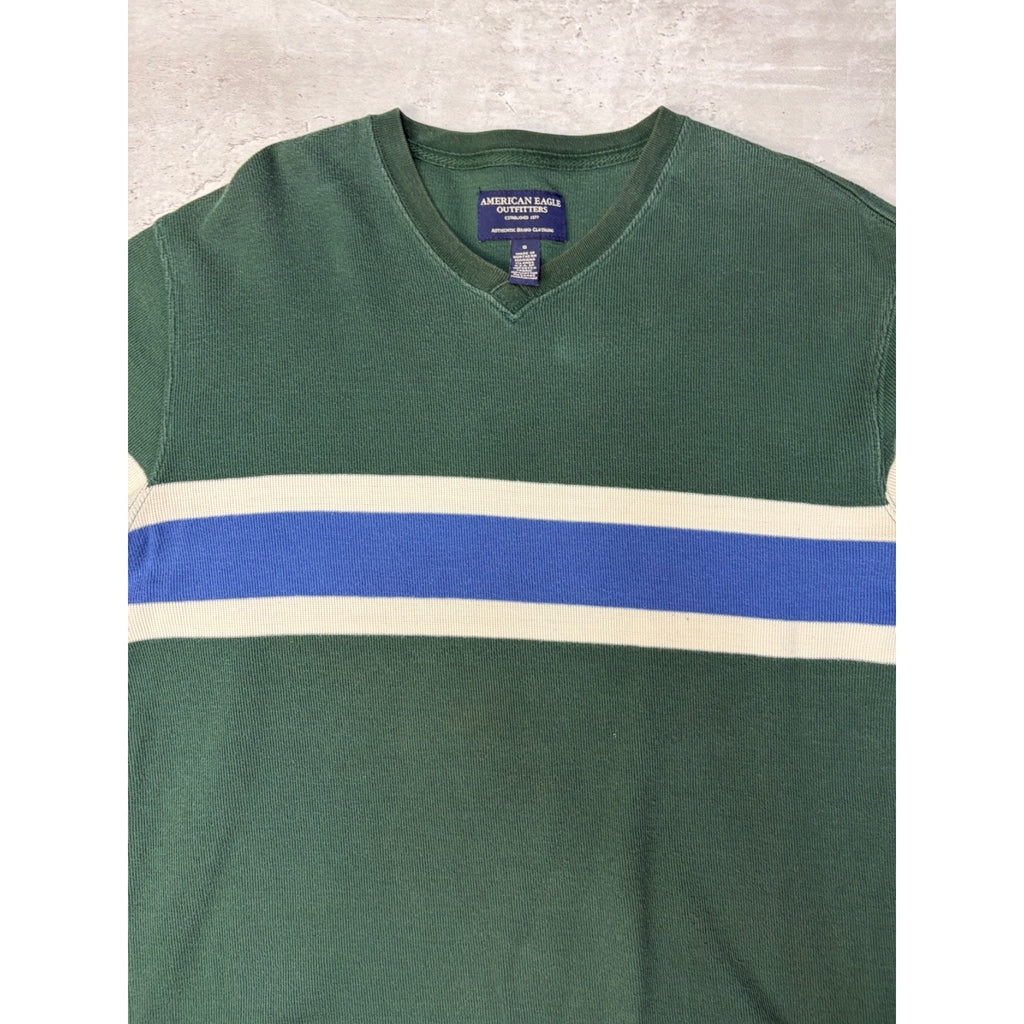 Vintage American Eagle Outfitters Striped V-Neck Knit Sweater Size Small