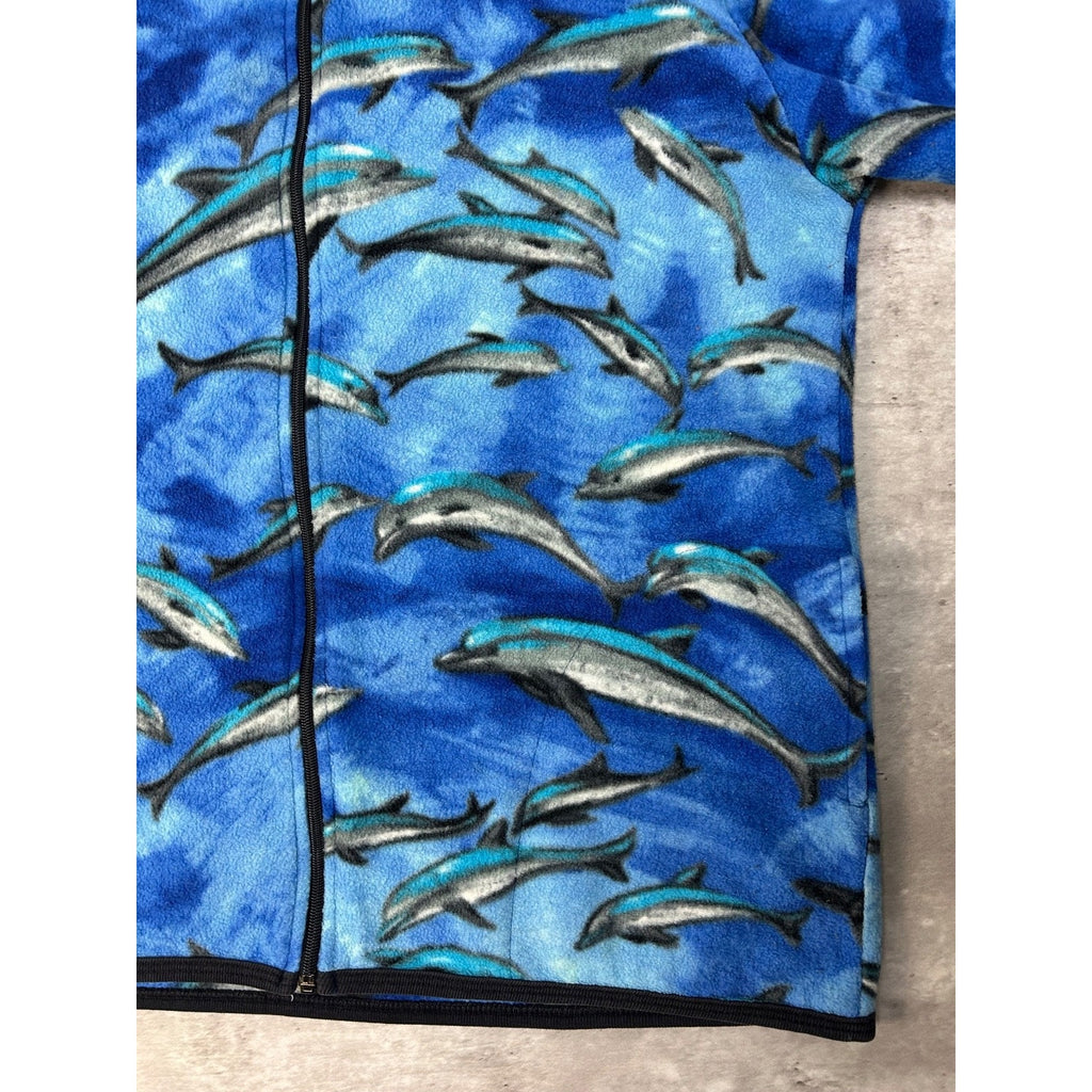 Vintage 90s Women's Dolphin All Over Print Animal Fleece Sweatshirt Size Large