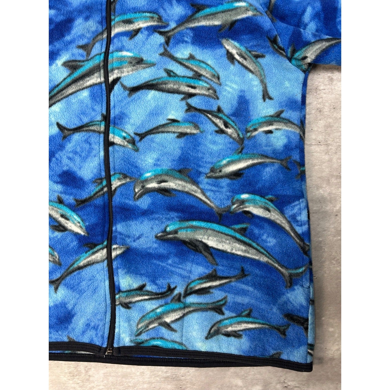 Vintage 90s Women's Dolphin All Over Print Animal Fleece Sweatshirt Size Large