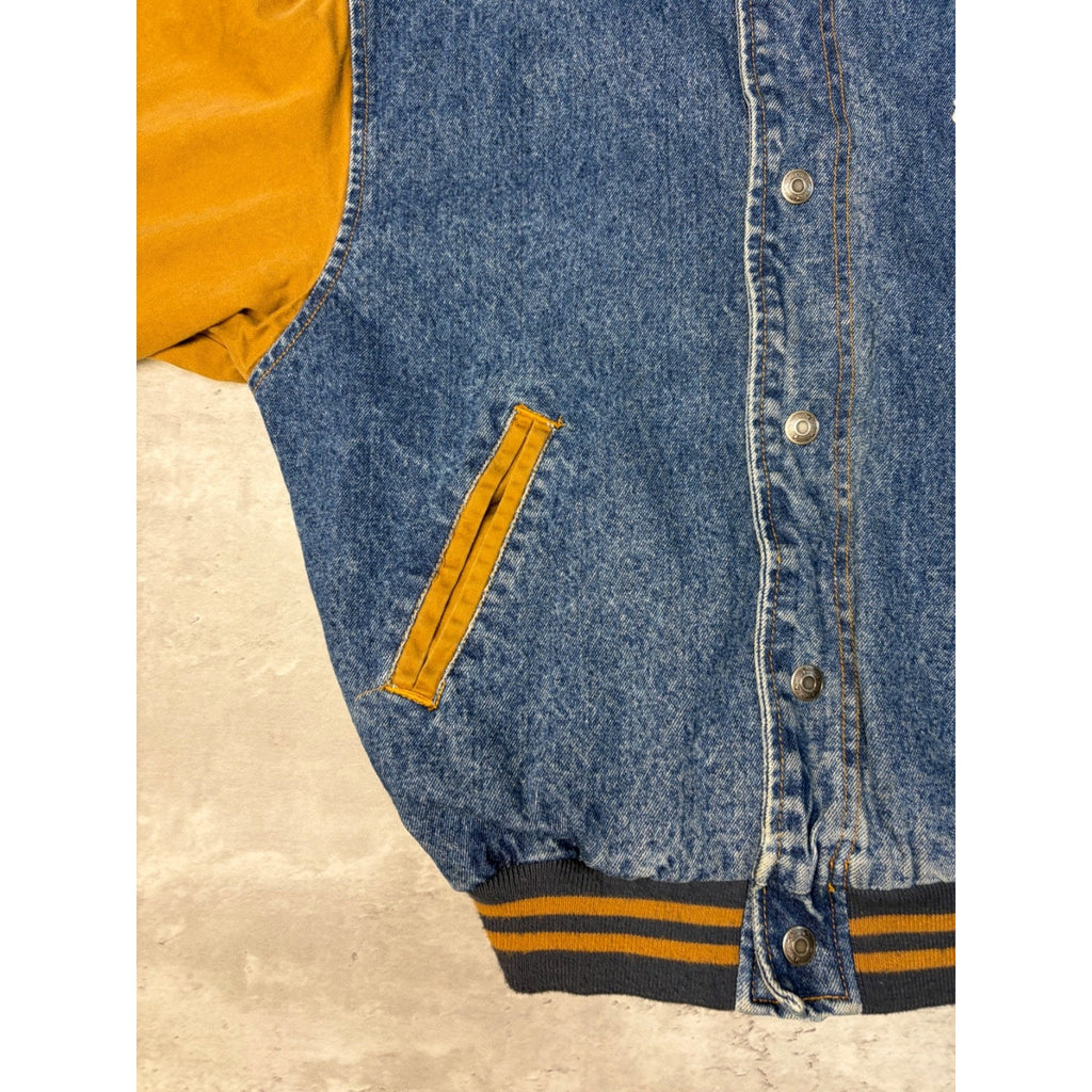 Vintage Kellogg's Racing Team Embroidered Logo Denim Varsity Jacket Size Small
