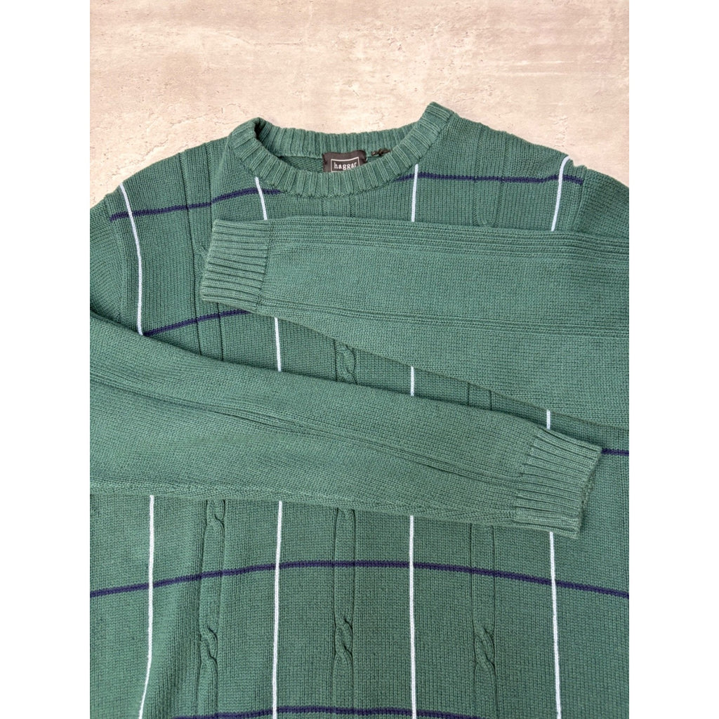 Vintage Haggar Geometric Checkered Pattern Textured Knit Sweater Size Large