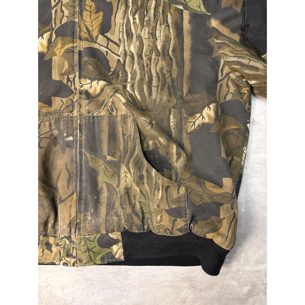 Vintage Insulated Tree Camo Hunting Hooded Bomber Jacket Size XL
