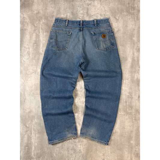 Vintage Carhartt Plaid Lined Medium Wash Denim Workwear Pants Size 36