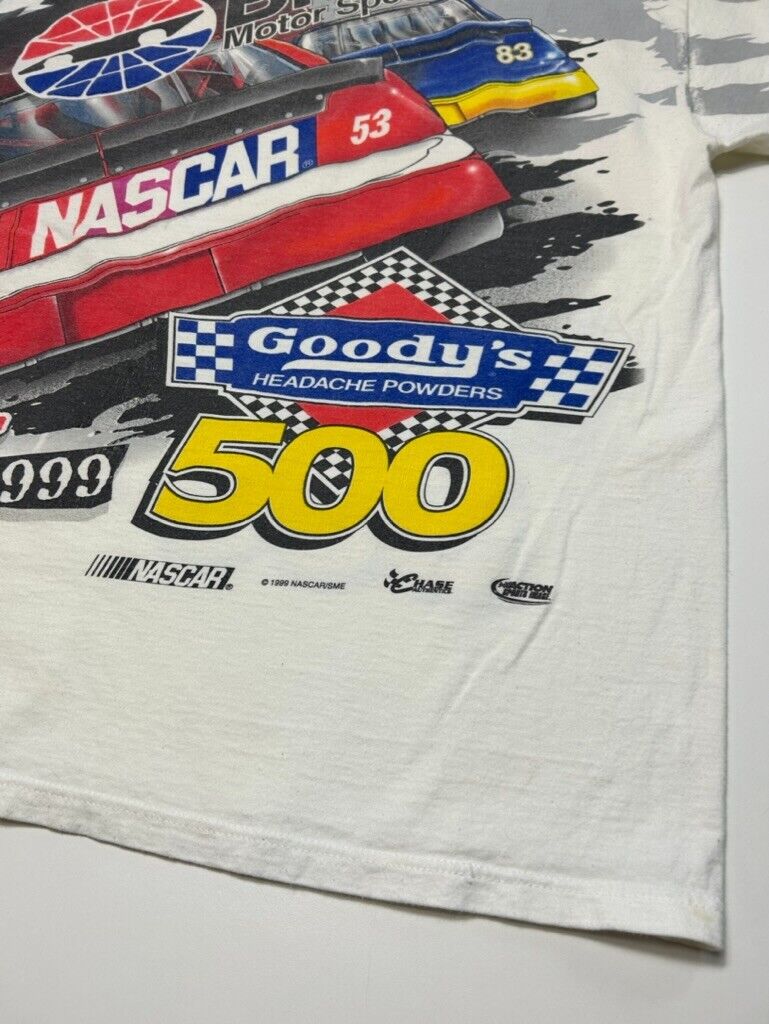 Vintage 1999 Nascar Goodys 500 Racing All Over Print T-Shirt Size Large White