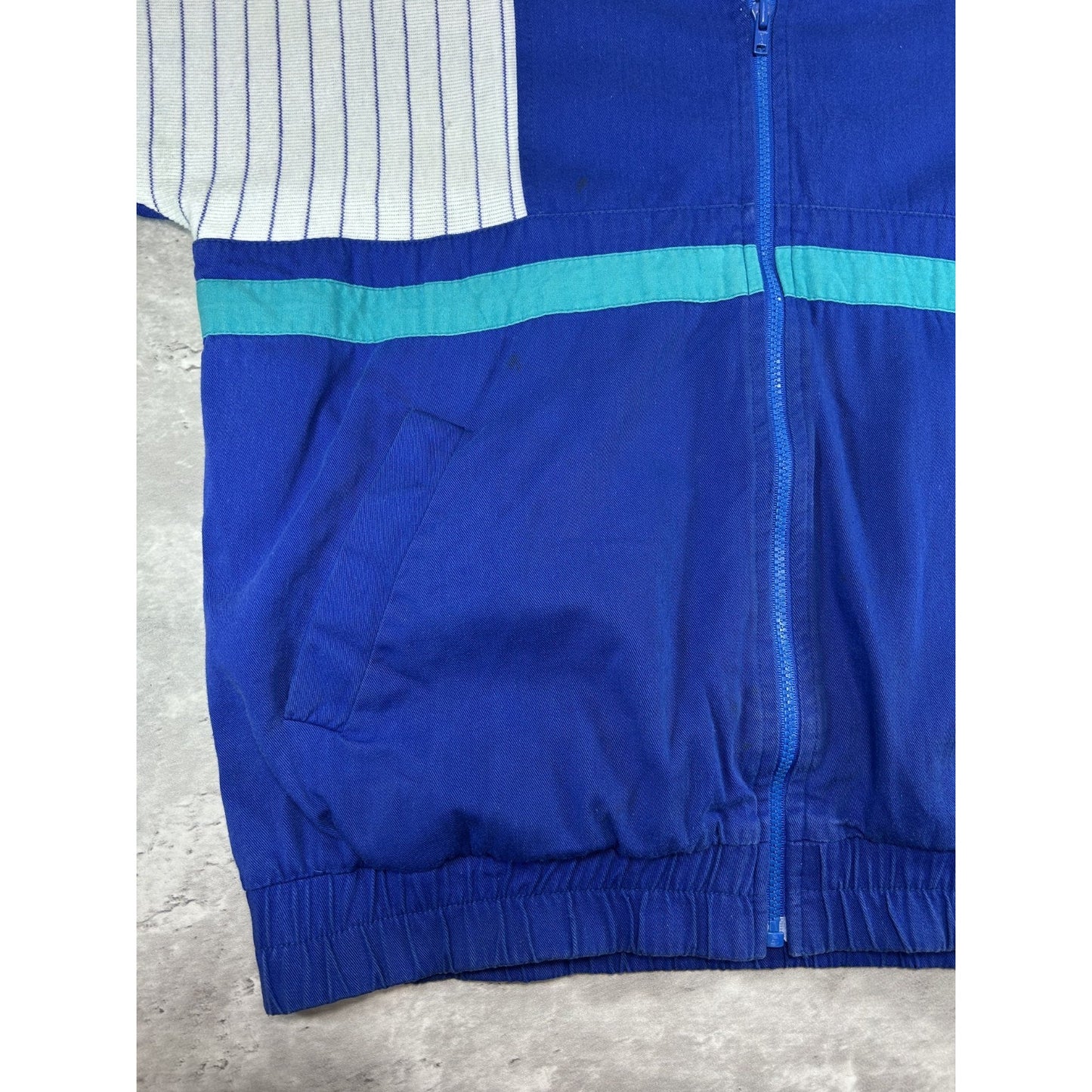 Vintage 90s Abercombie & Fitch Striped Full Zip Bomber Jacket Size Medium Blue
