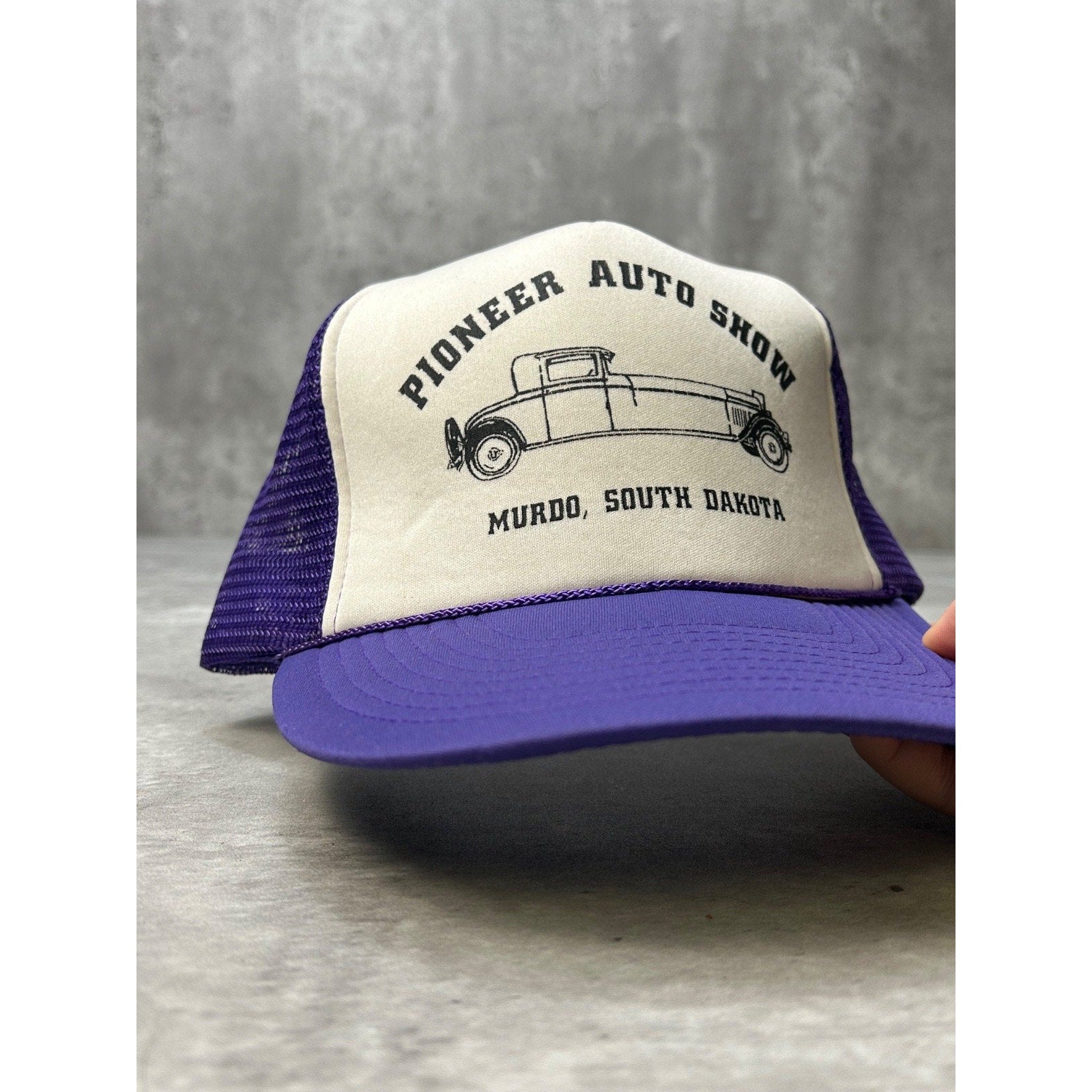 Vintage 80s Pioneer Auto Show Antique Car Graphic Trucker Snapback Hat OSFA