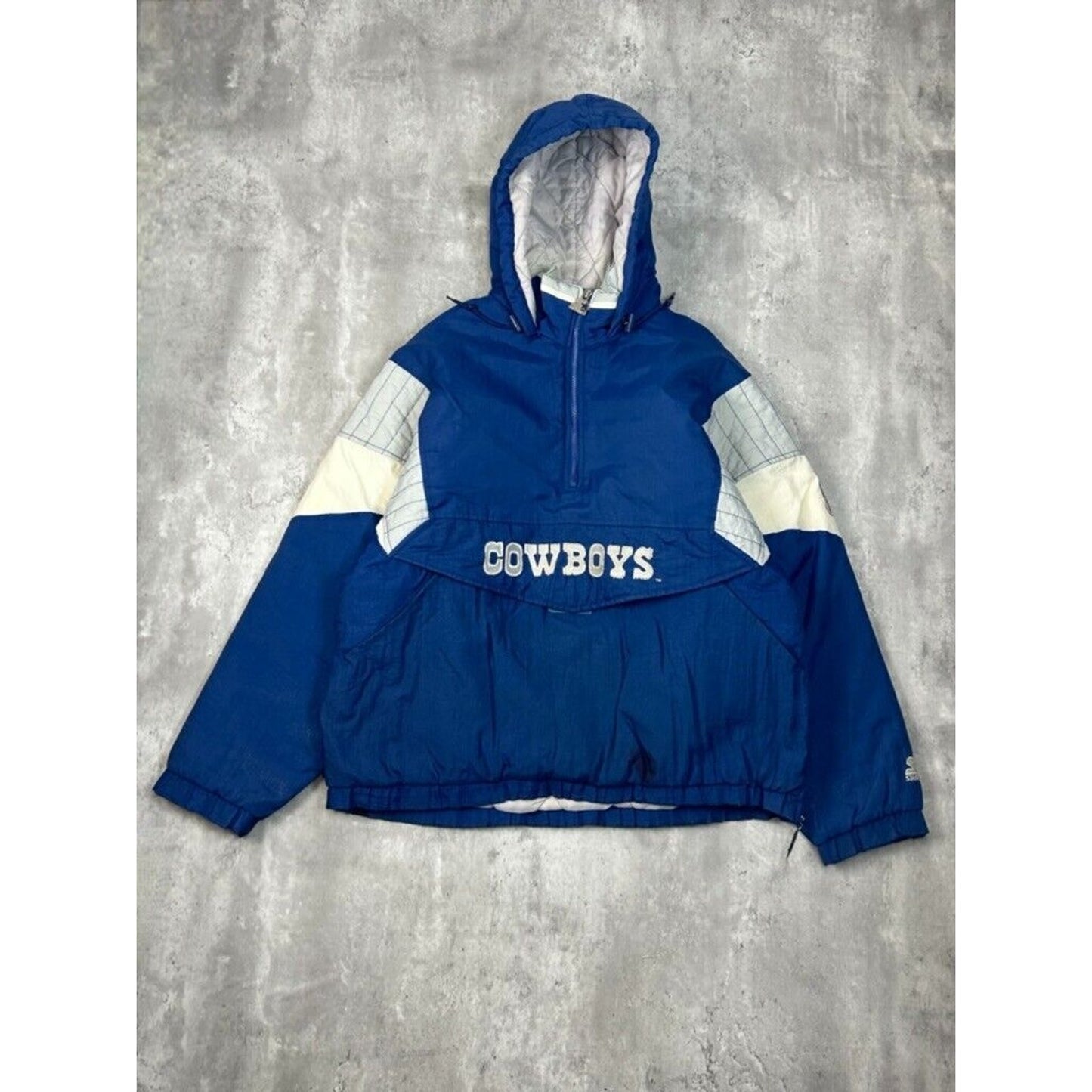 Vintage Dallas Cowboys NFL Insulated Starter 1/2 Zip Hooded Jacket Size Large