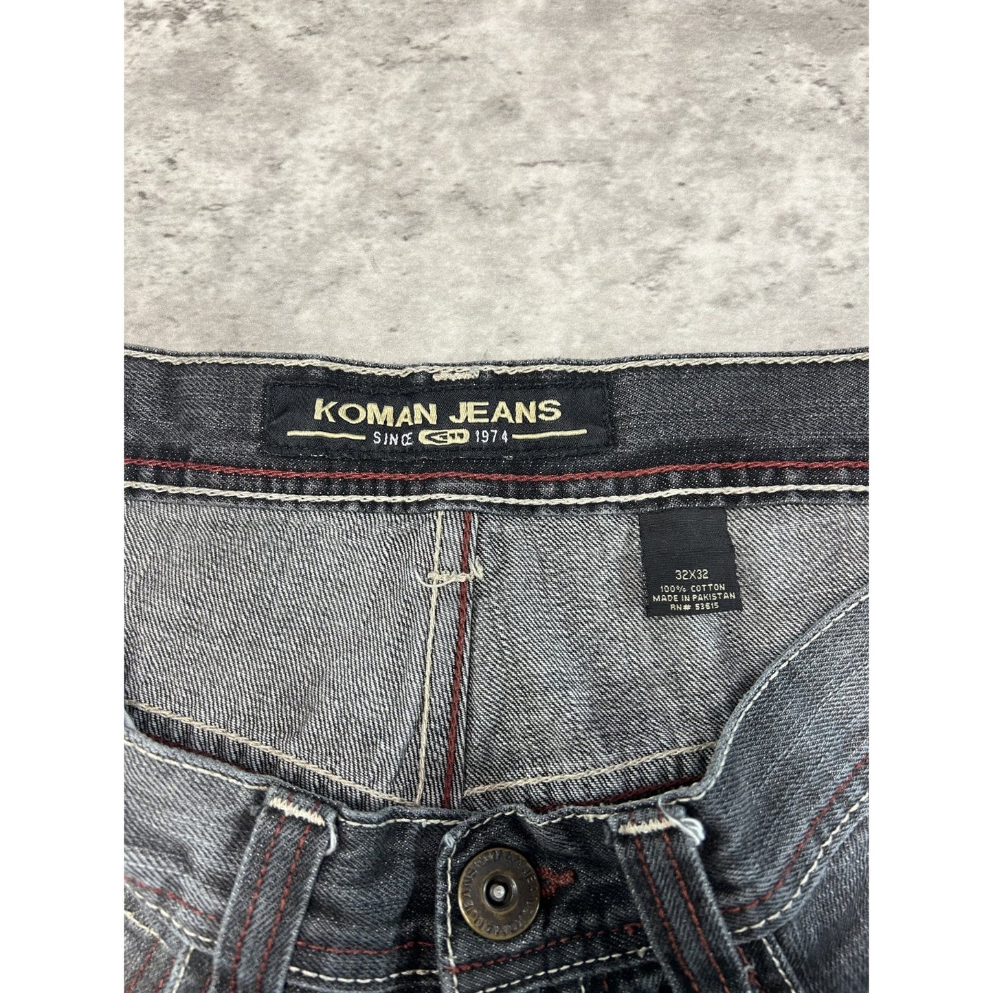 Vintage Y2K Koman Jeans Baggy Fit Faded Black Denim Pants Size 32