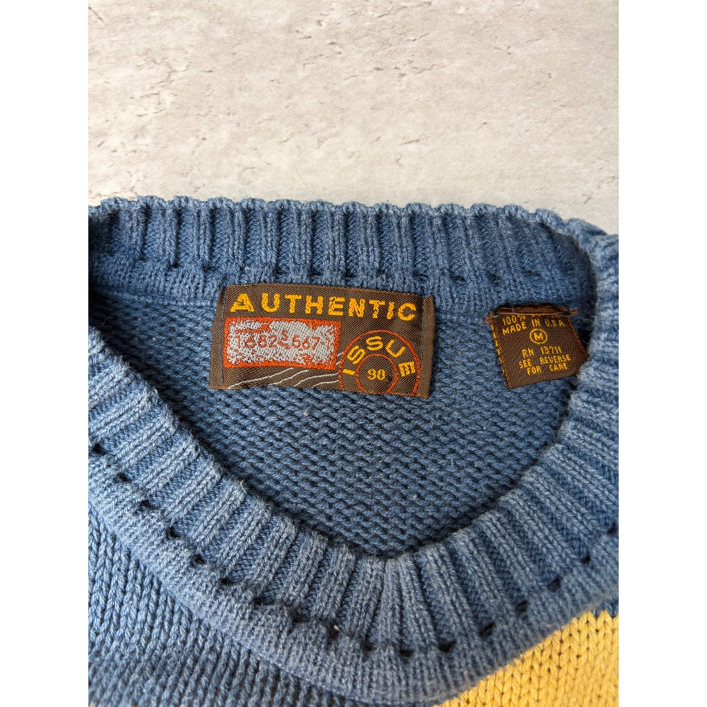 Vintage 90s Authentic Issue Striped Pullover Ribbed Knit Sweater Size Medium
