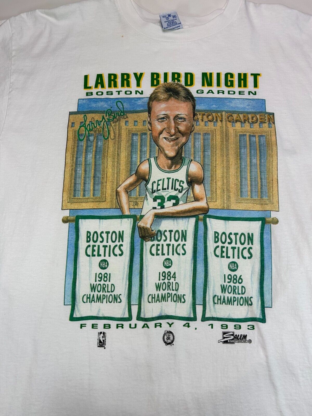 Vintage 1993 Larry Bird #33 Boston Celtics NBA Caricature Graphic T-Shirt Sz XL