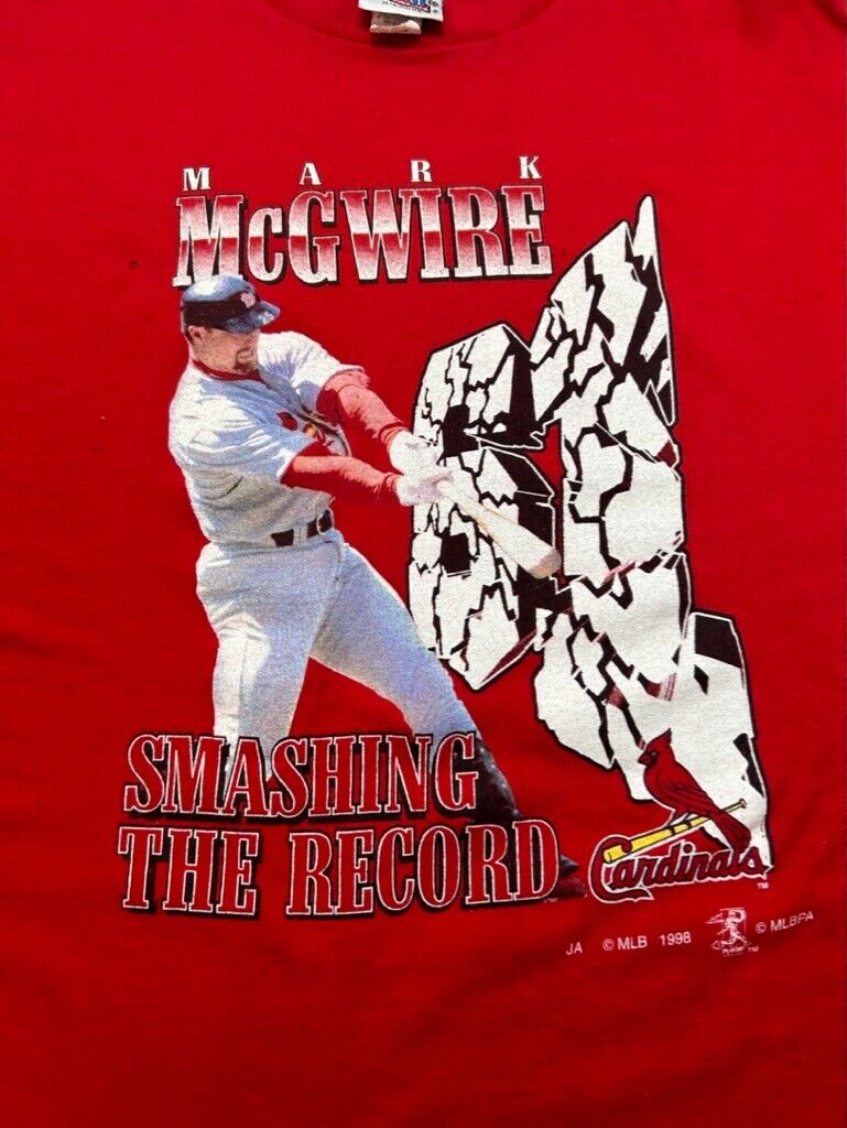 Vintage 1998 Mark McGwire Cardinals MLB Smashing The Record T-Shirt Size XL 90s