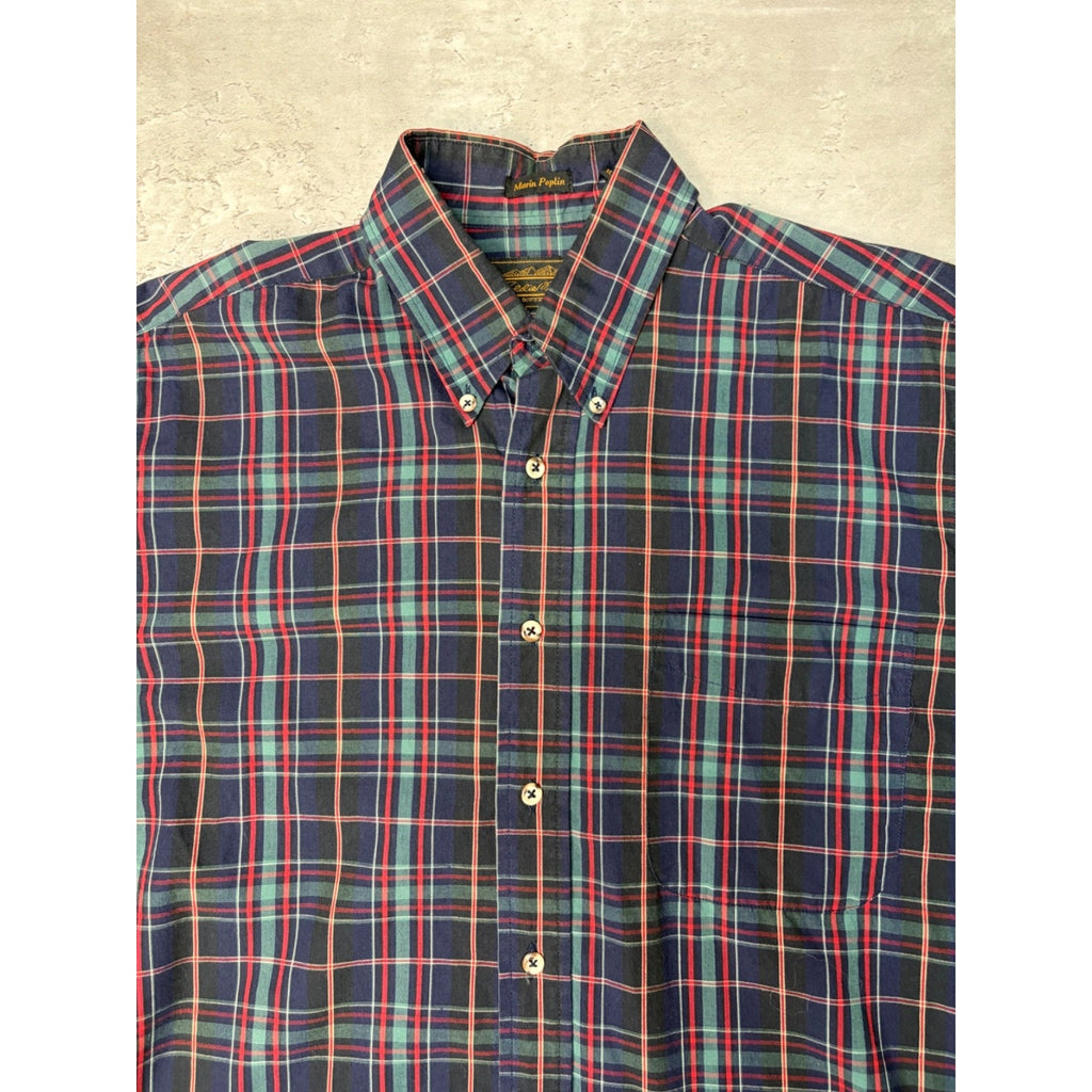 Vintage Eddie Bauer Plaid Cropped Single Pocket Button Up Shirt Size Medium