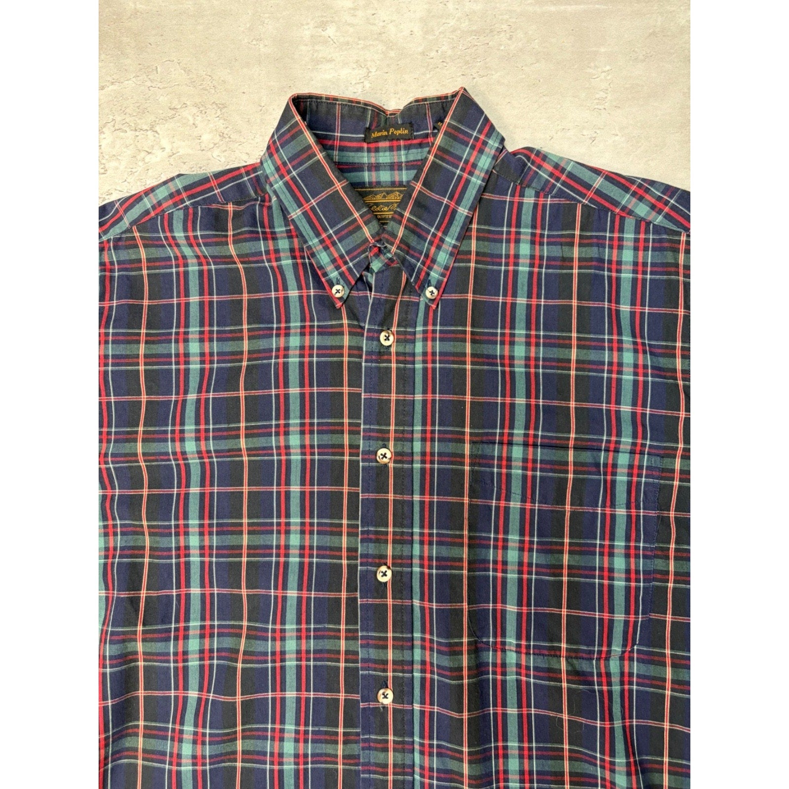 Vintage Eddie Bauer Plaid Cropped Single Pocket Button Up Shirt Size Medium